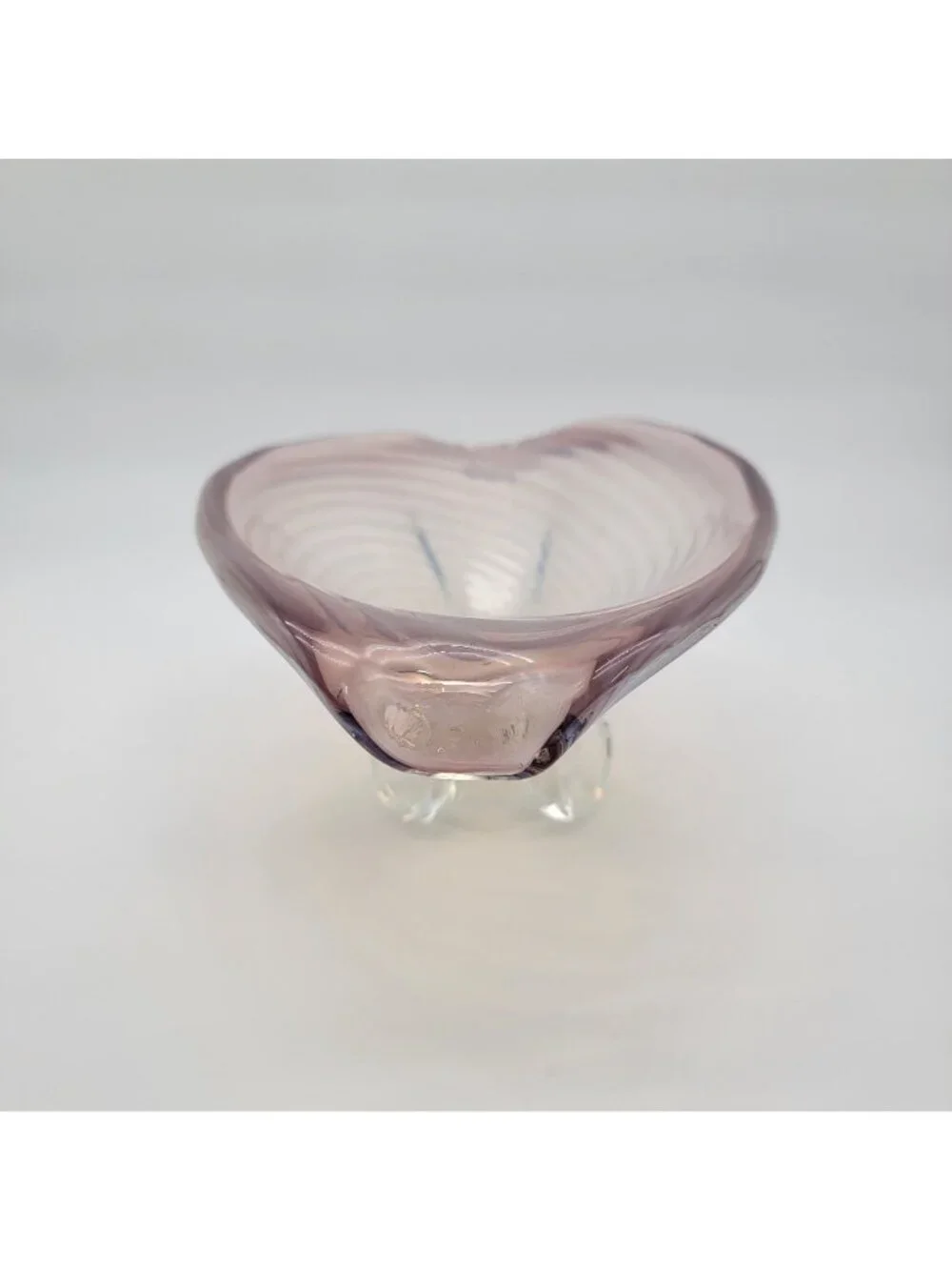 Large Cenedese Murano Glass Footed Console Bowl Pink Sommerso Swirl